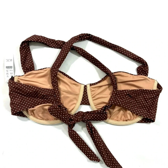 New J Crew Ruched Underwire Bikini Top Polka Dot Sable BF259 - Picture 3 of 6